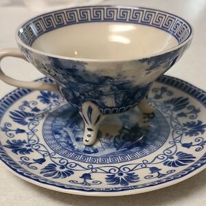 Blue and White Teacup with Saucer